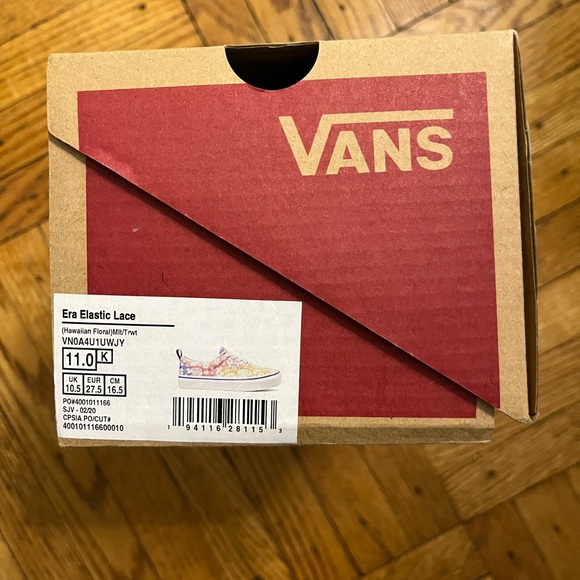 Brand New Girls Vans Era Elastic Lace Sneakers; Hawaiian Flowers; Size: 11 - Picture 2 of 6